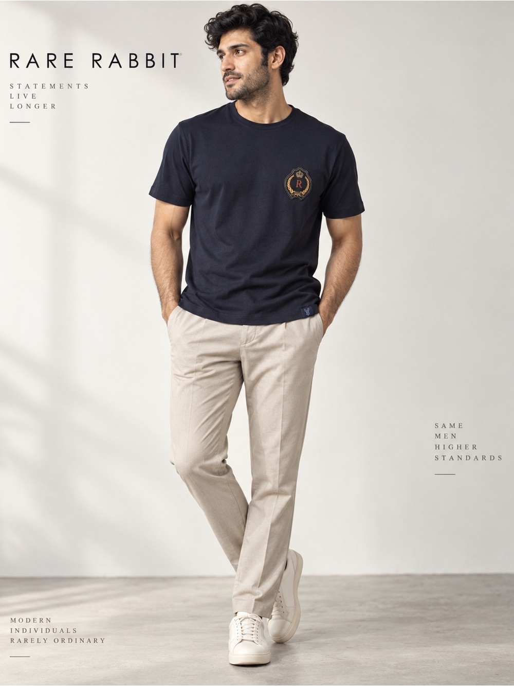 Rare Rabbit Men's Navy Short Sleeve Logo Crew T-Shirt
